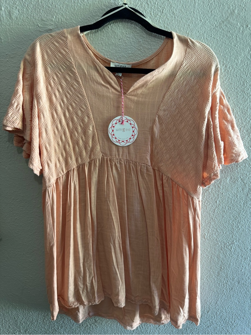 Umgee Peach Short Sleeve Babydoll Top - Soft Peach